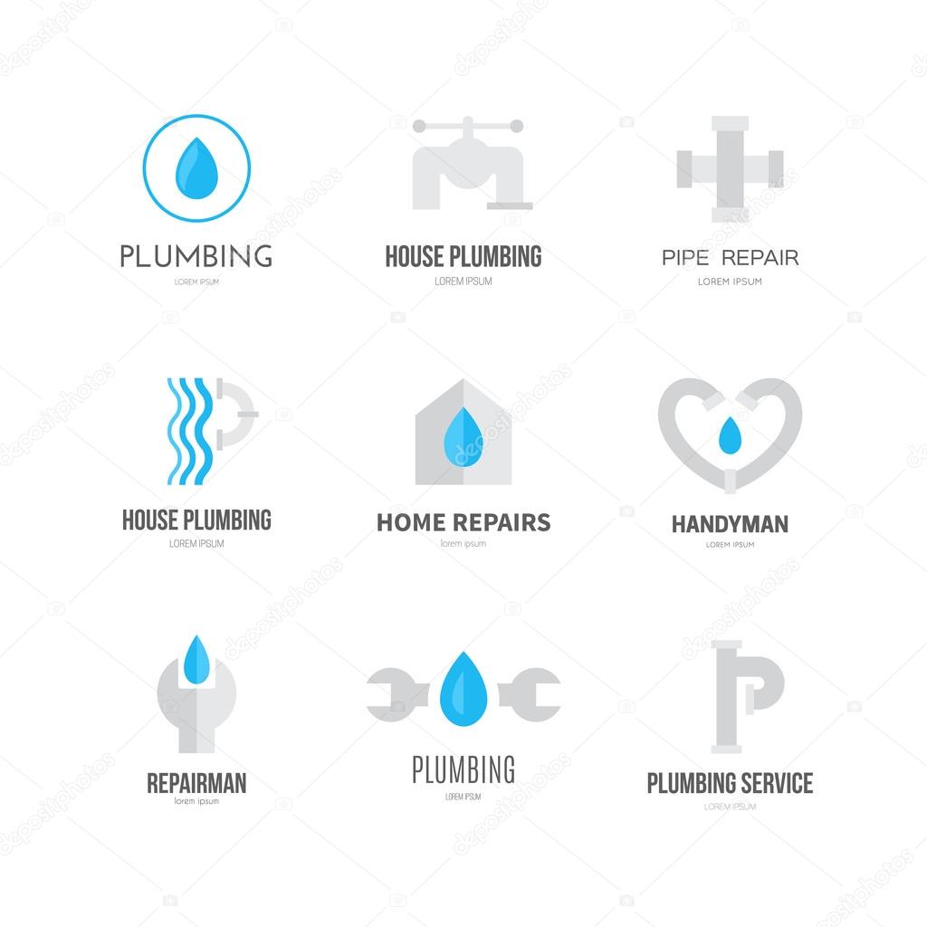 Modern flat style logo collection with plumber, handyman and house repair symbols. Isolated and easy to use logotype for your business.