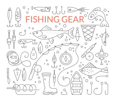 Fishing equipment collection  clipart