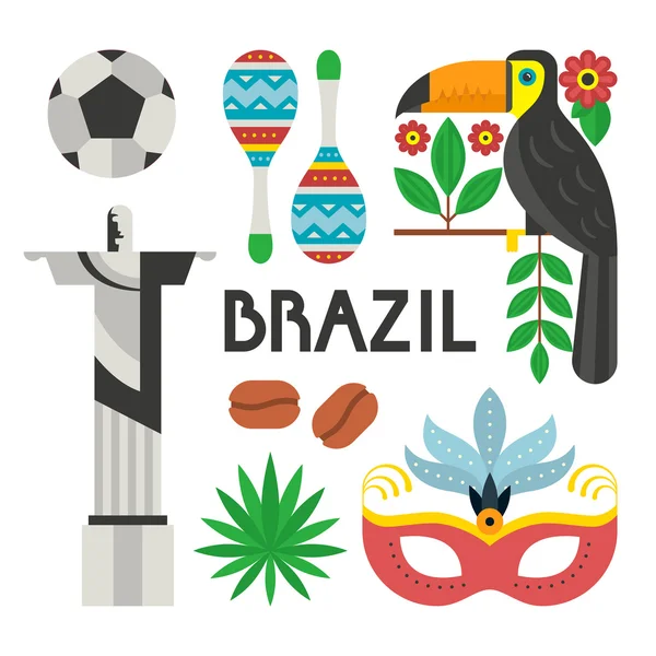 Brasilianische Symbole im flachen Stil — Stockvektor