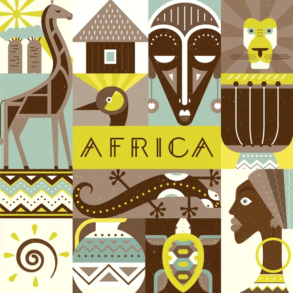 Símbolos africanos en estilo plano — Vector de stock