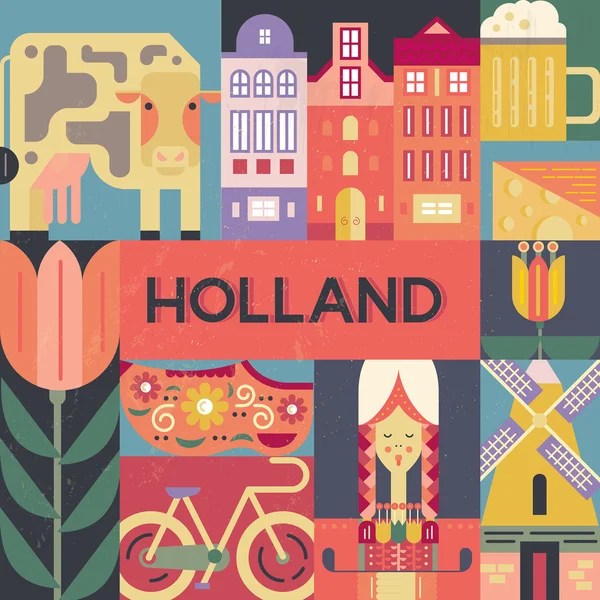 Holland symbolen in vlakke stijl — Stockvector