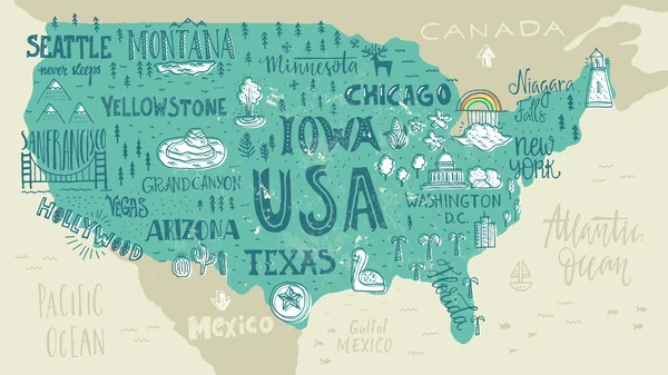 Carte USA dessinée à la main — Image vectorielle