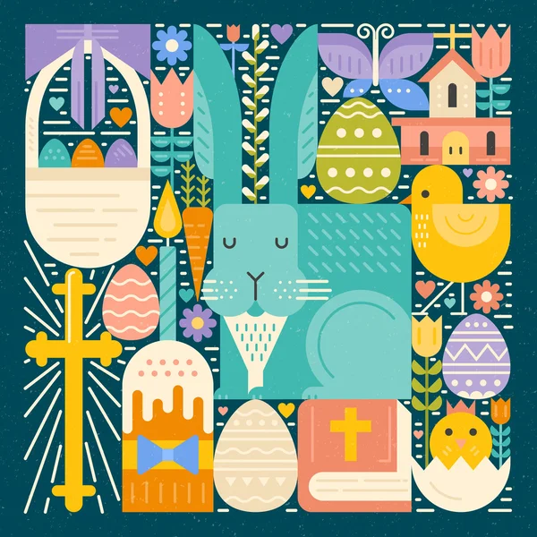 Easter symbols in flat style — Stock Vector