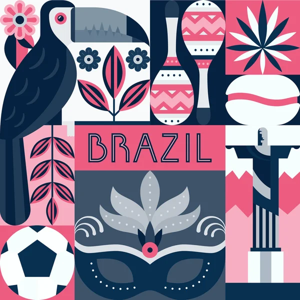 Ploché styl Brazílie symboly — Stockový vektor