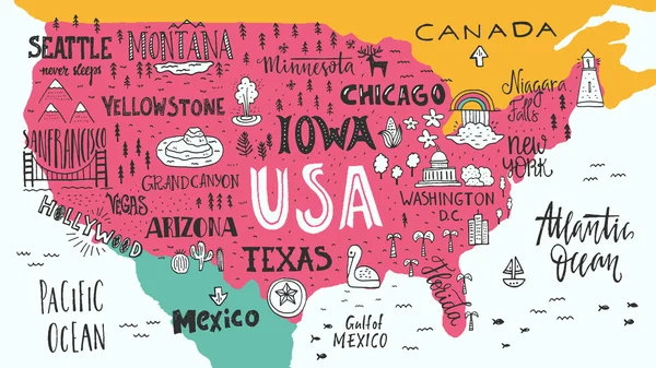 Carte USA dessinée à la main — Image vectorielle