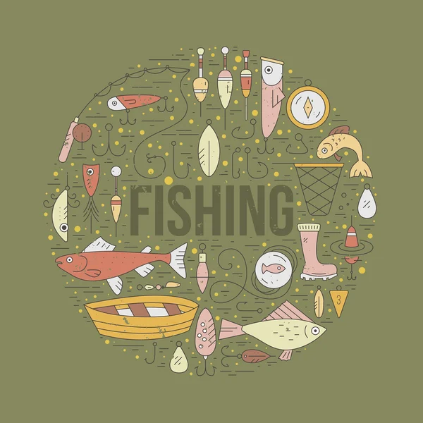 Diferentes elementos de pesca — Vector de stock