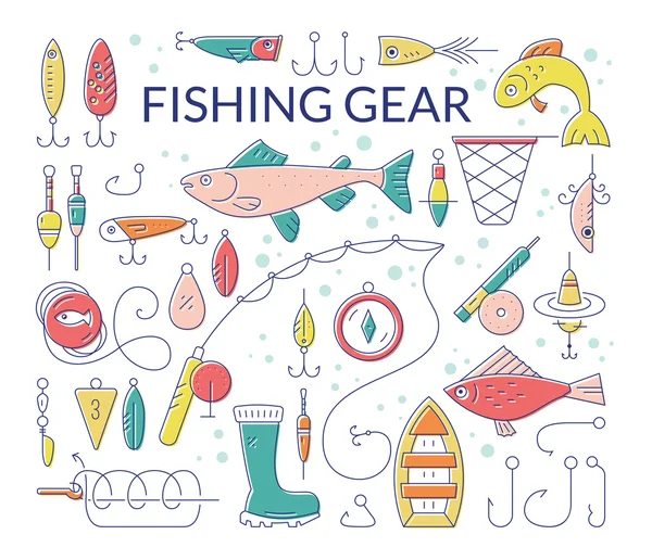 Collection of fishing equipment — Stock Vector