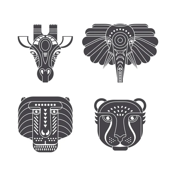 Animaux africains dans un style orné — Image vectorielle