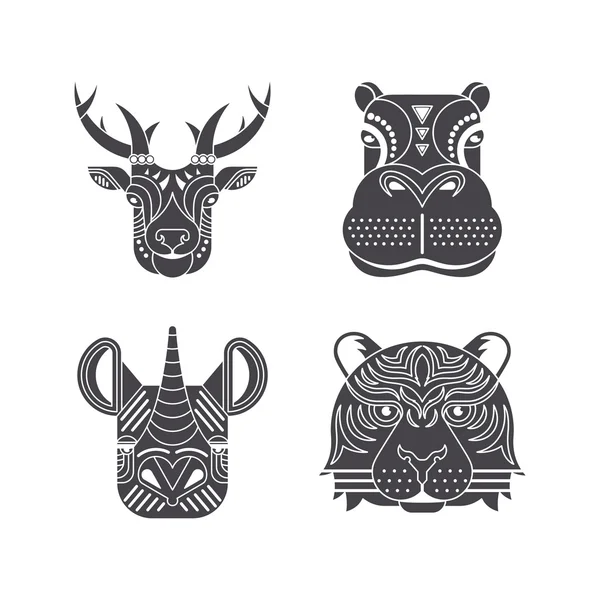 Animales Africanos en estilo ornamentado — Vector de stock