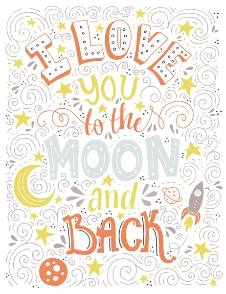 Je t'aime sur la lune et dans le dos — Image vectorielle