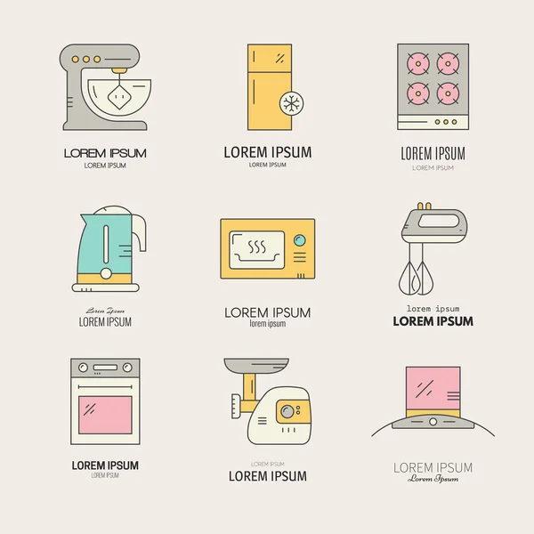 Collection of labels with different house appliances — Stock Vector