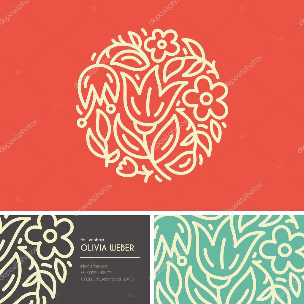 Premium business identity set with logo, business card design for flower shop, organic cosmetics, bridal boutique, beauty salon. Unique line style design with tulips and leaves. Flower branding design made in vector.