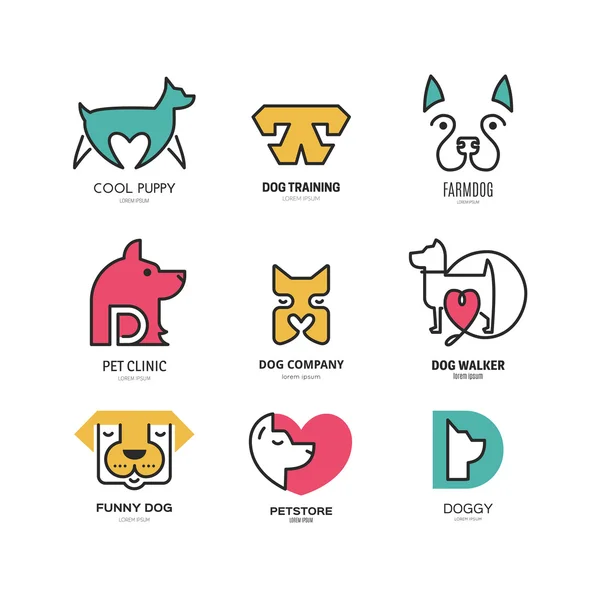 Set logotypes dengan anjing - Stok Vektor