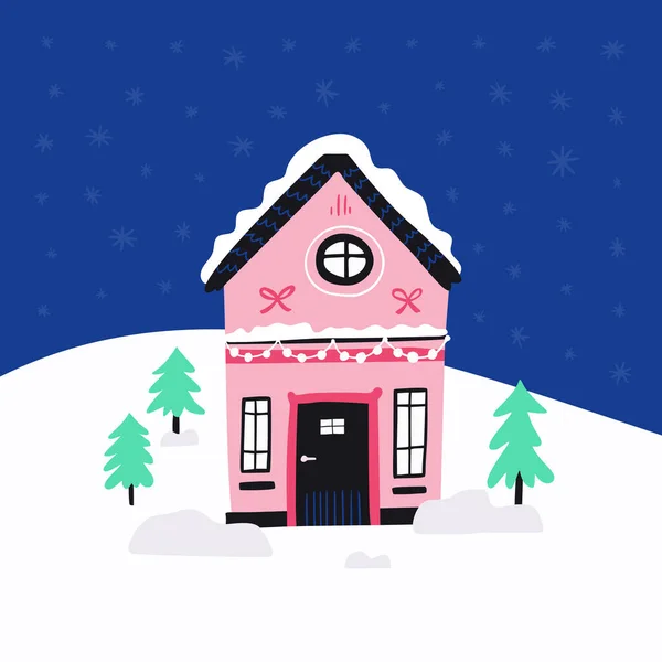 Townhouse on winter landscape flat — Stock Vector