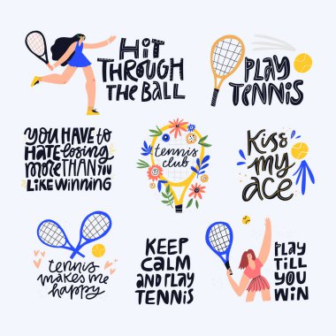 Tennis quotes, positive mottos flat clipart