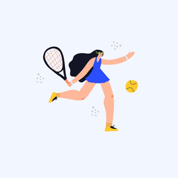 Girl with tennis racket flat — Stock Vector