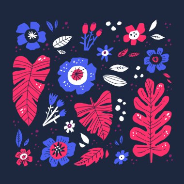 Çiçekler ve yapraklar el çizimi