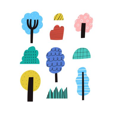 Soyut ağaçlar ve çalılar koleksiyonu