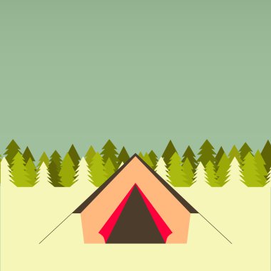 düz bir tarzda yapılmış grafik kamp illüstrasyon