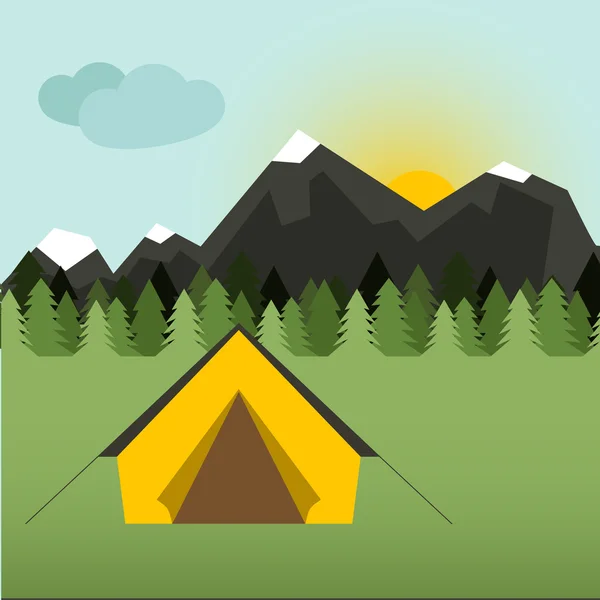 Ilustración gráfica de camping realizada en estilo plano — Archivo Imágenes Vectoriales