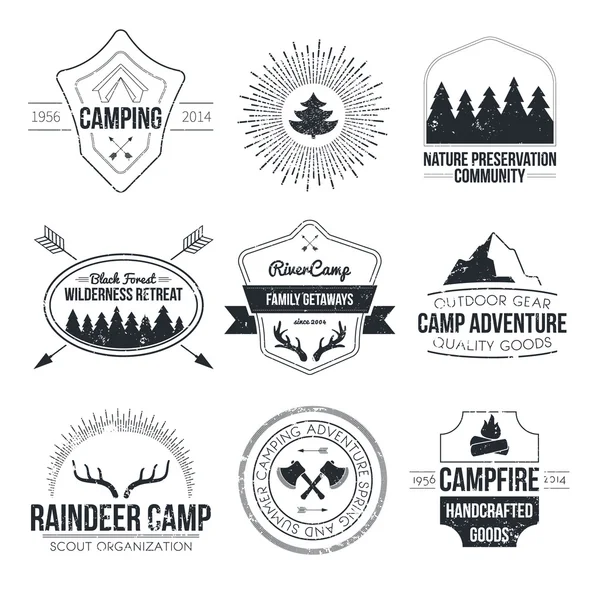 Set of vintage camping and outdoor activity logos.