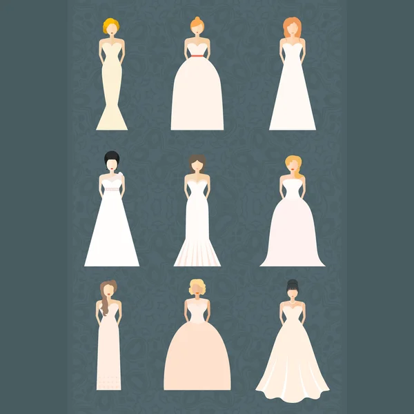 Brids In Wedding Dresses — Stock Vector