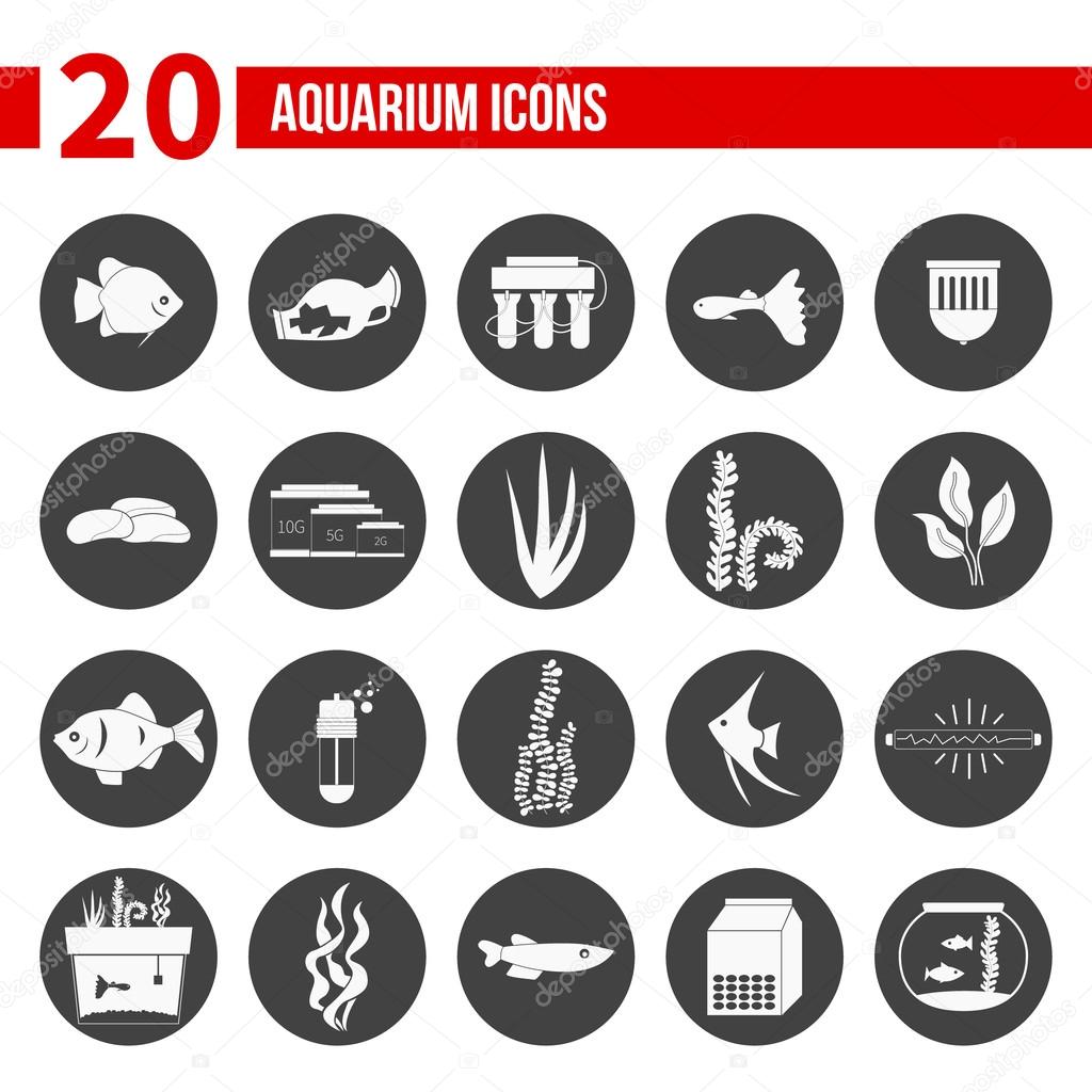 Set of modern flat aquarium icons
