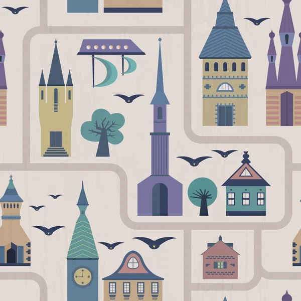 Seamless pattern with ancient town