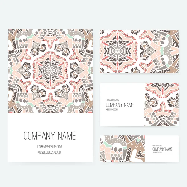 Set of business card with lace ornament — Stock Vector