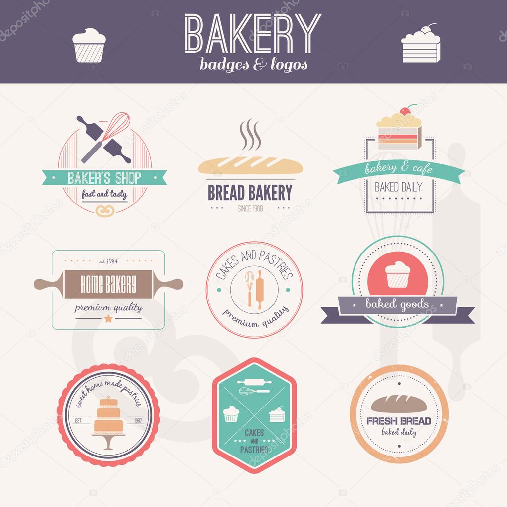 Set of vector bakery logos. Bread and pasteries labels, badges and design elements. Fresh baked goods.