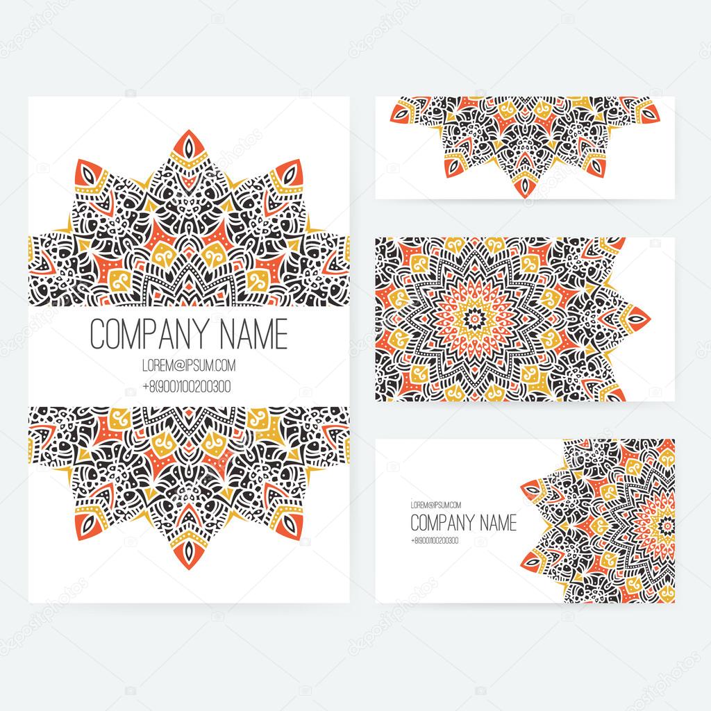 Set of business card with lace ornament