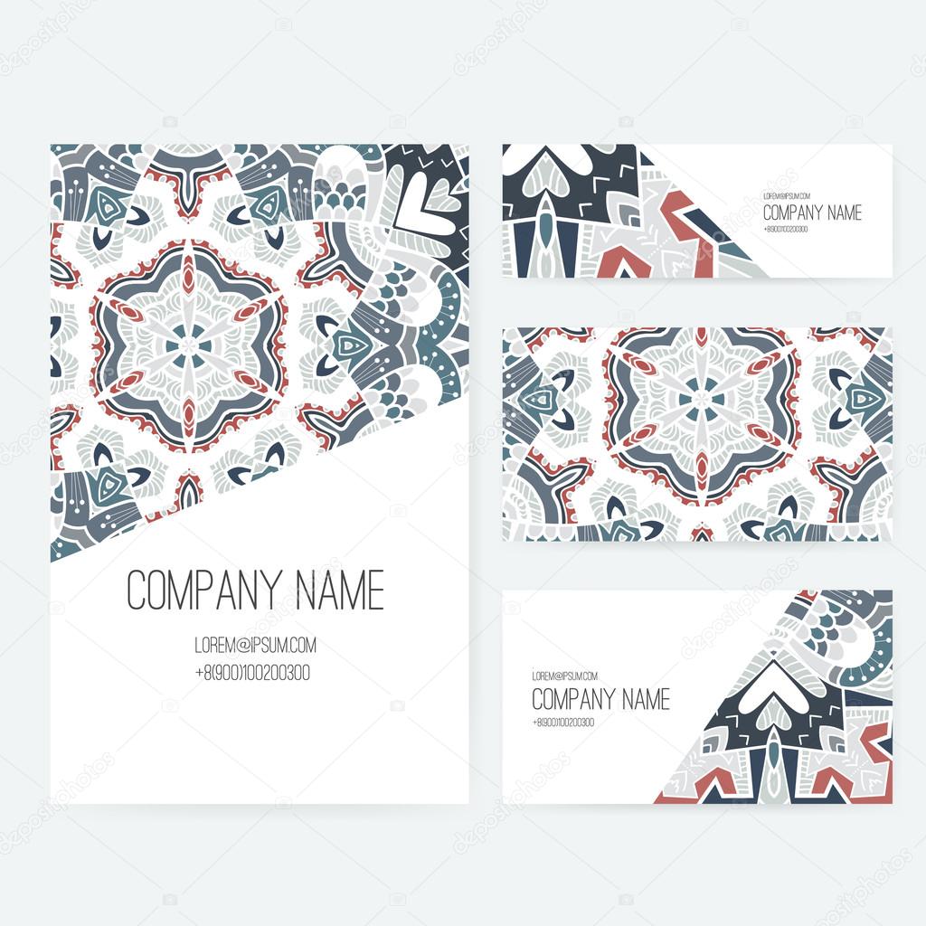 Set of business card with lace ornament