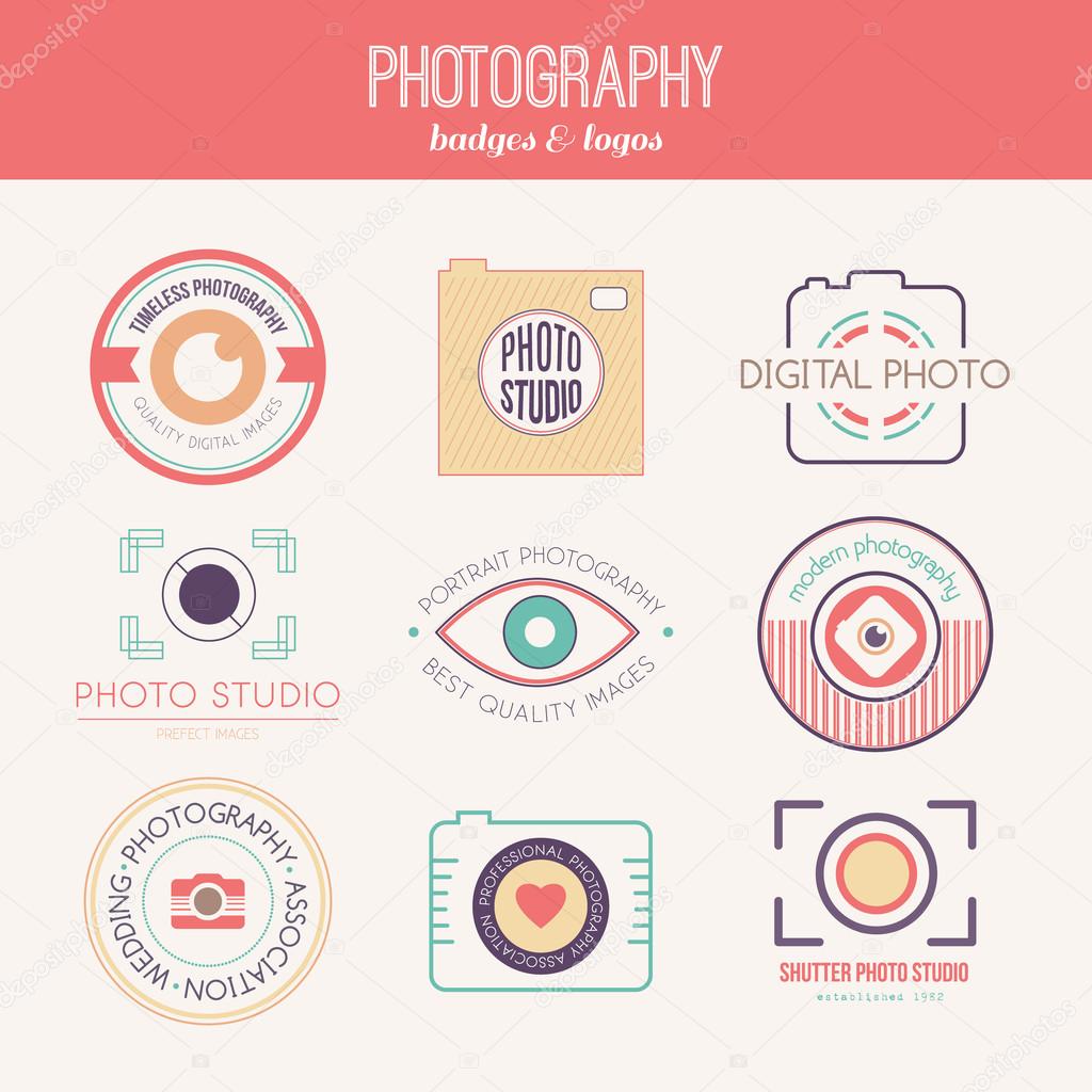 Vector collection of photography logo templates. Photocam logotypes. Photography vintage badges and icons. Modern mass media icons. Photo labels.