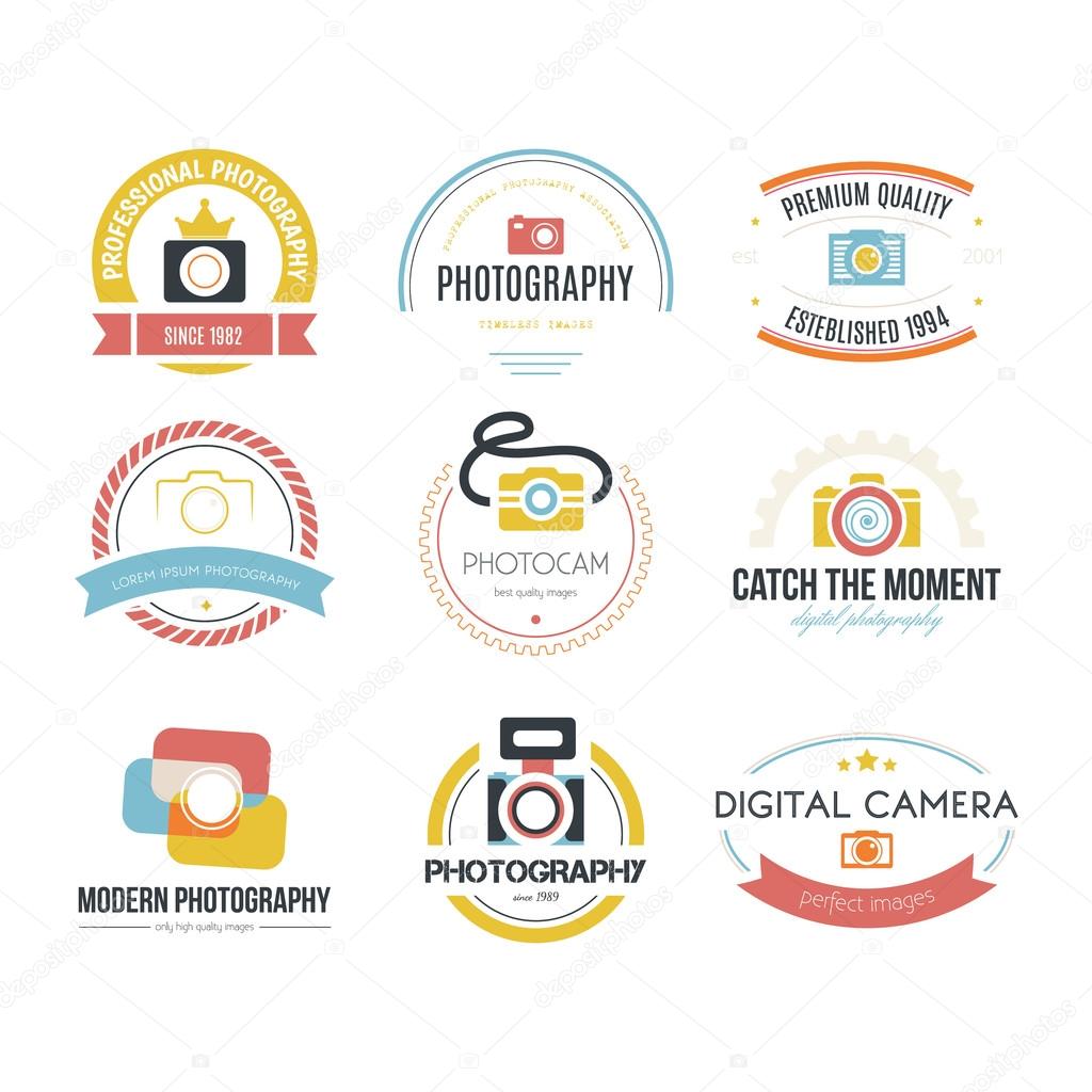 Vector collection of photography logo templates. Photocam logotypes. Photography vintage badges and icons. Modern mass media icons. Photo labels.