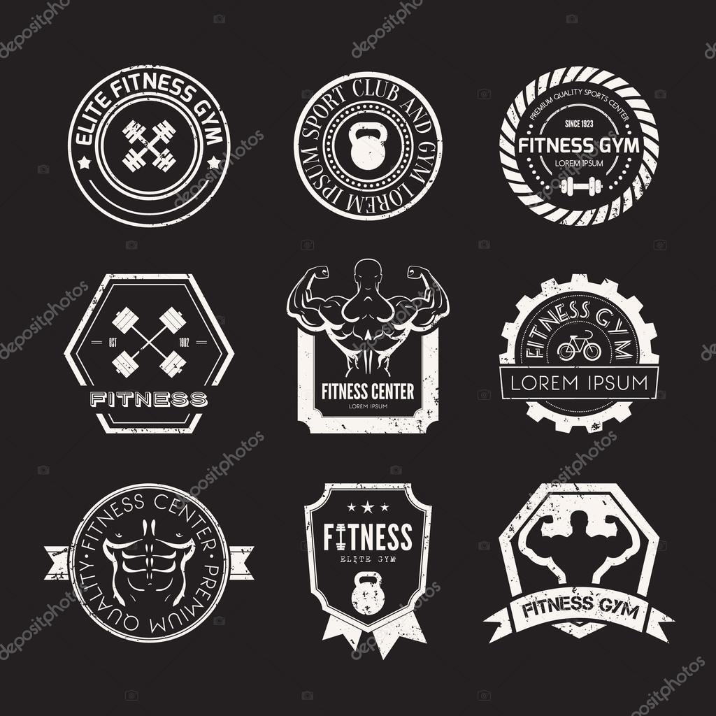 Set of different sports and fitness logo templates. Gym logotypes. Athletic labels and badges made in vector. Bodybuilder, fit man, athlet icon.