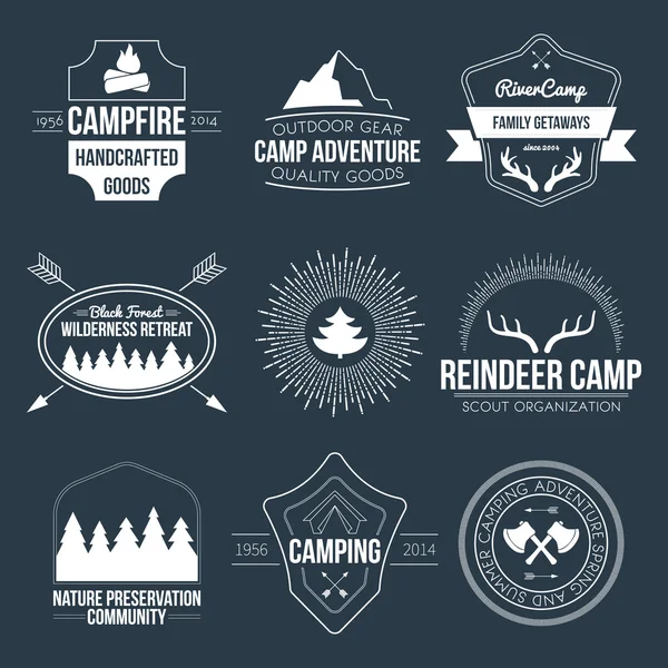 Kamp ve açık hareket logoları. — Stok Vektör