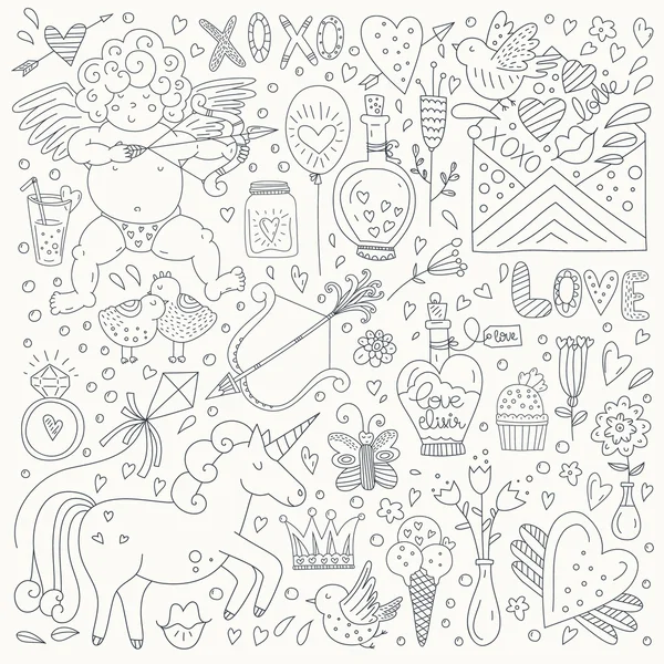 De dag van Valentijnskaarten Doodle collectie — Stockvector