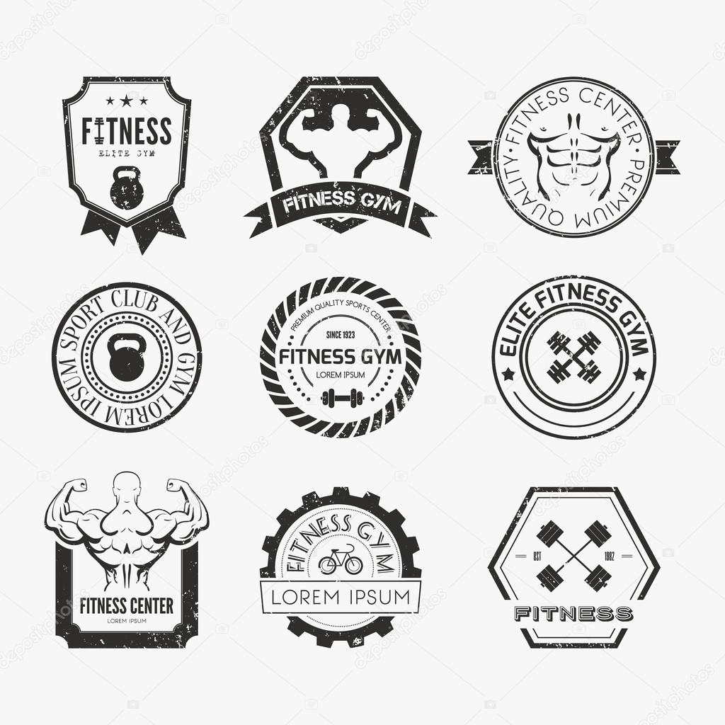 Set of different sports and fitness logo templates. Gym logotypes. Athletic labels and badges made in vector. Bodybuilder, fit man, athlet icon.