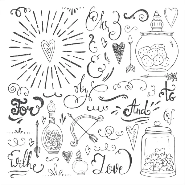 Romantic hand drawn elements — Stock Vector