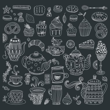 Çay, kahve ve tatlılar arka plan