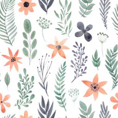 çiçek suluboya seamless modeli.