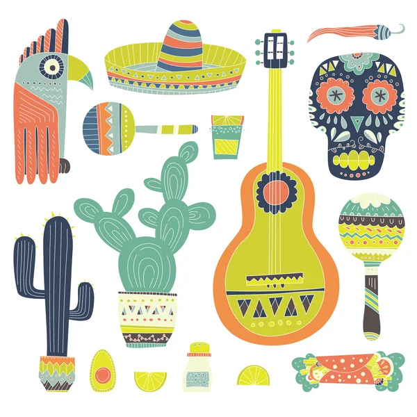 Hand drawn set of mexican symbols — Stock Vector