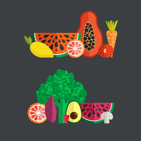 Hortalizas y frutas frescas — Vector de stock