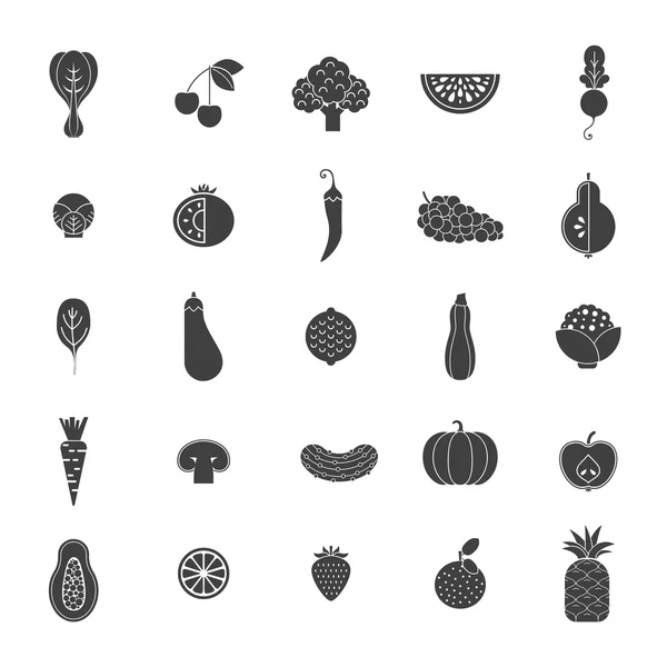 Icônes avec différents légumes et fruits — Image vectorielle