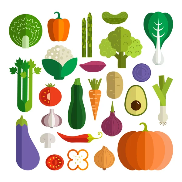 Conjunto de verduras frescas y saludables — Vector de stock