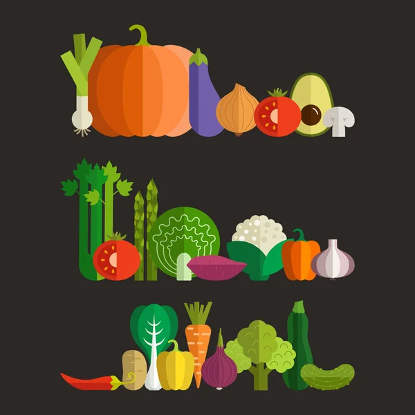 Conjunto de verduras frescas y saludables — Vector de stock