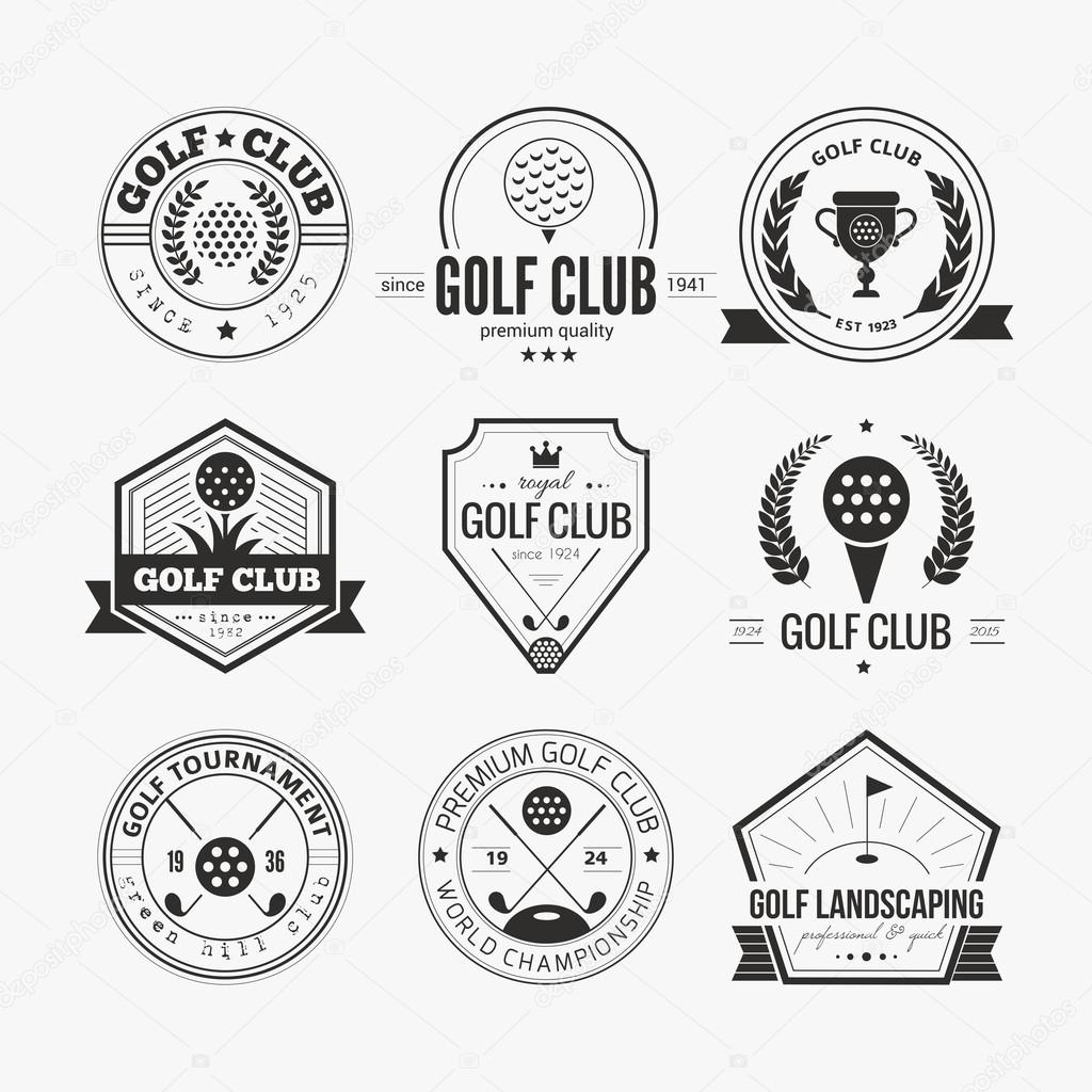 Set of golf club logo templates. Hipster sport labels with sample text. Elegant vintage icons for golf tournaments, organizations and golf clubs. Vector logotype design.