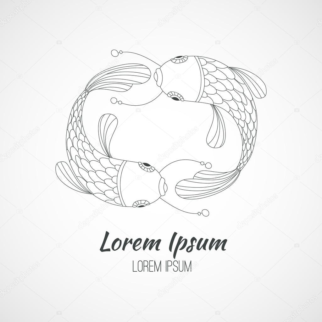 Japanese carps - branding identity element. Vector logo design concept. Isolated high quality vector graphic.