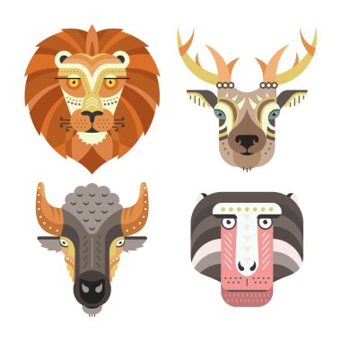 Animal portraits made in flat style. clipart