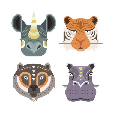 Animal portraits made in flat style. clipart
